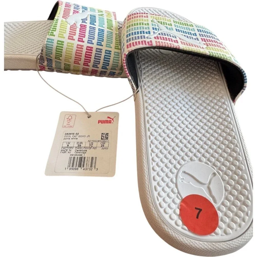 Puma Cool Cat Echo Jr  Slide Youth Sz 7C Boys White‎ Casual Sandals 383615-02